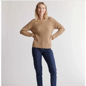 Quince Fisherman Crew Sweater 100% Organic Cotton Color-Camel Womens Small